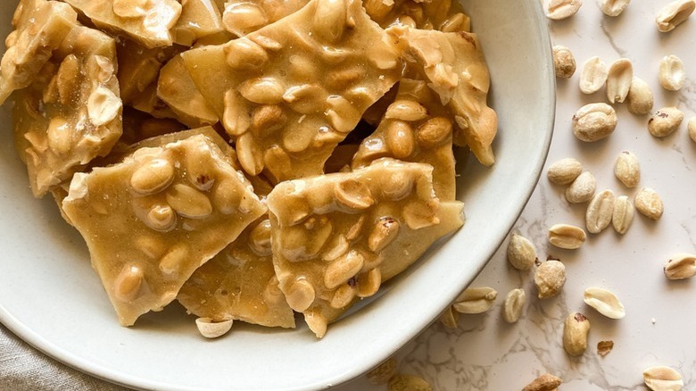Bowl of peanut brittle