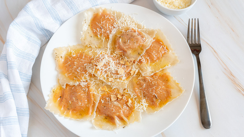 Pumpkin ravioli on plate