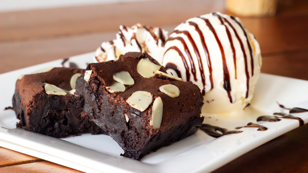 Ice cream and brownie on plate
