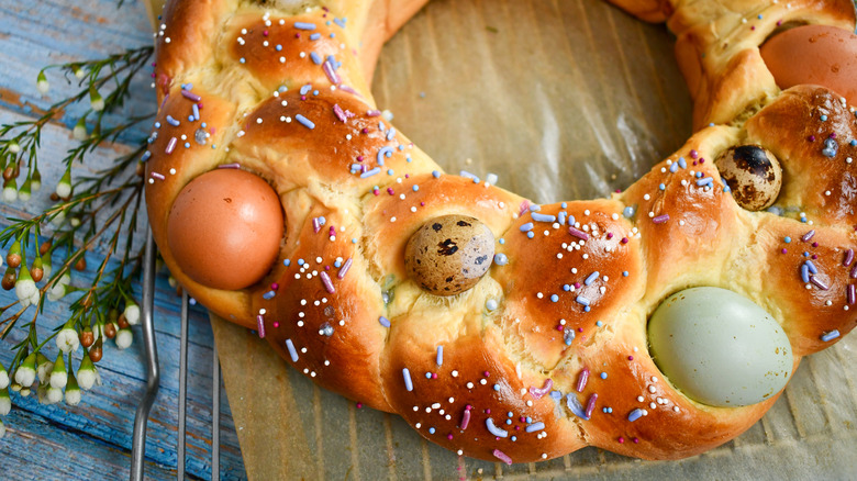 Celebration easter bread with eggs