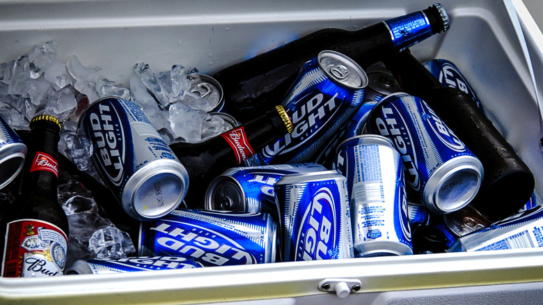 Cans of Bud Light in a cooler