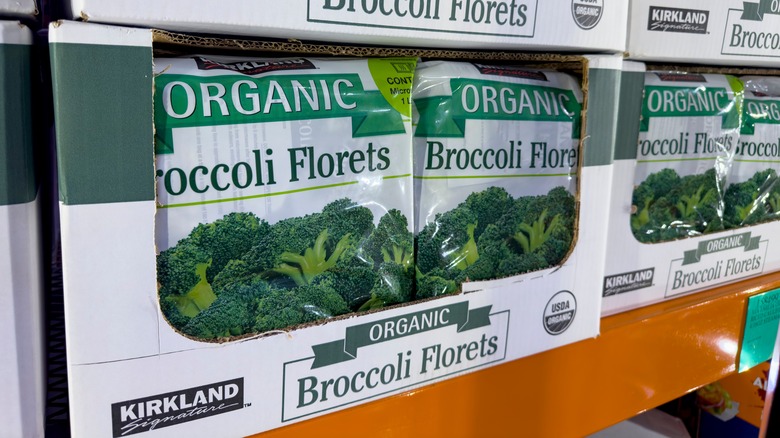 boxes of Kirkland Signature organic broccoli