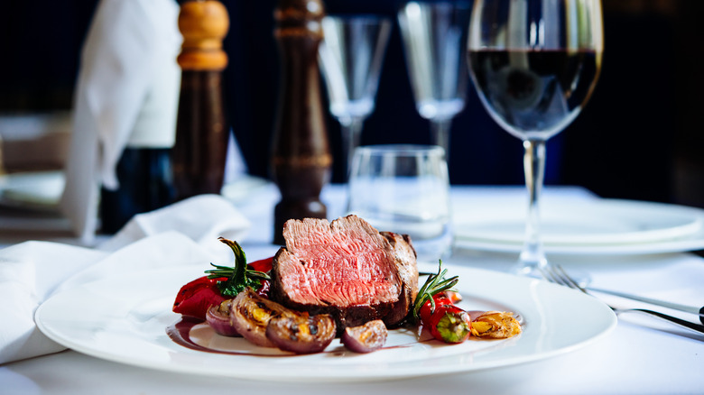 Steak on a plate in a restaurant 