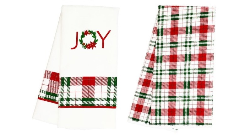 Red and green plaid kitchen towels
