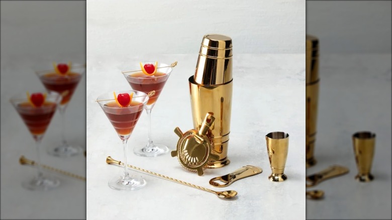 Cocktail set with mixer, glasses, and bar tools