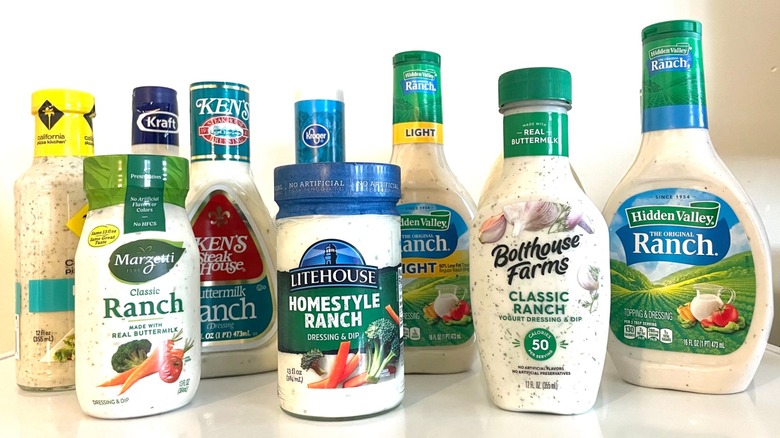 multiple ranch bottles on surface