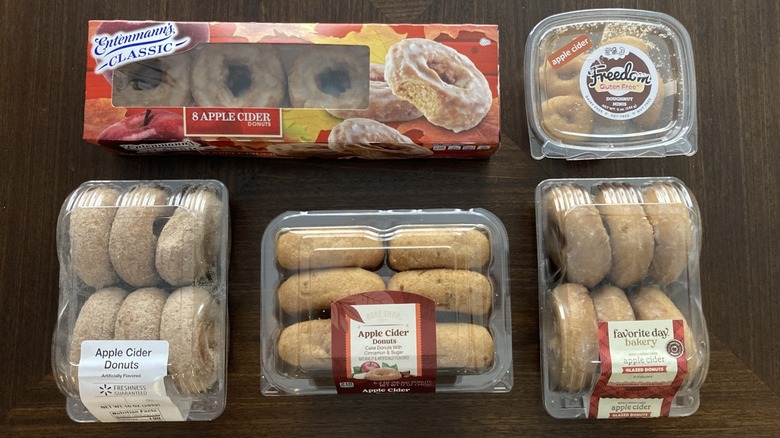 selection of apple cider donuts on display in their packaging