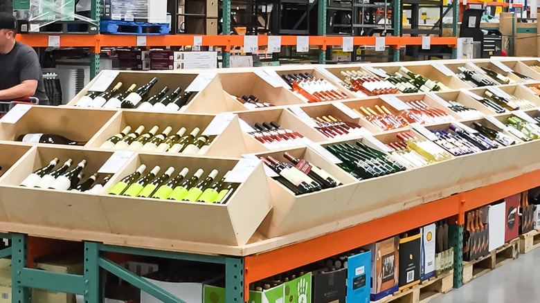 crates of wine bottles on display at Costco