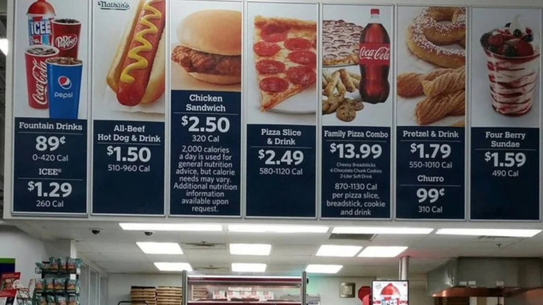 Old Sam's Club food court menu that includes several discontinued items including the Chicken Sandwich and Churro