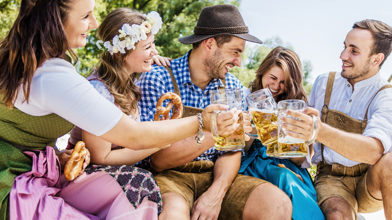 Attendees with Beer at Oktoberfest
