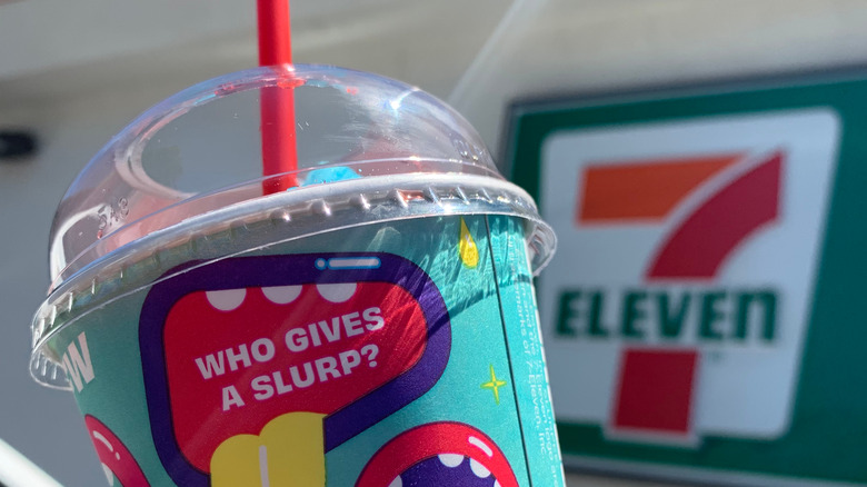 Closeup of Slurpee cup at 7-Eleven