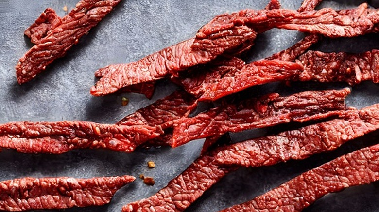 close-up photo of strips of beef jerky