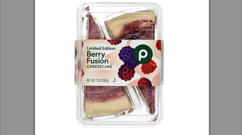 Package containing two slices of berry fusion cheesecake from Publix