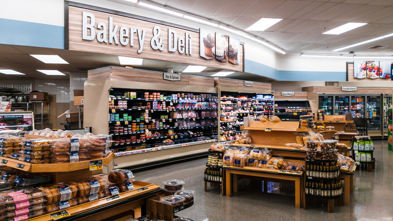 Pastry and bread displays inside a Publix store bakery section