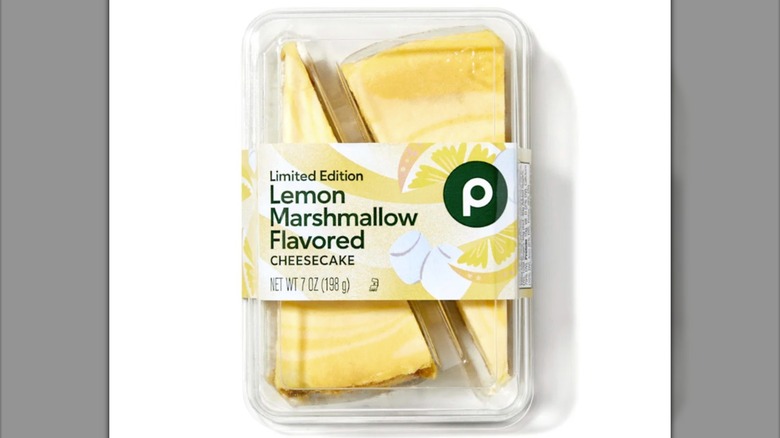 Package containing two slices of lemon marshmallow cheesecake from Publix