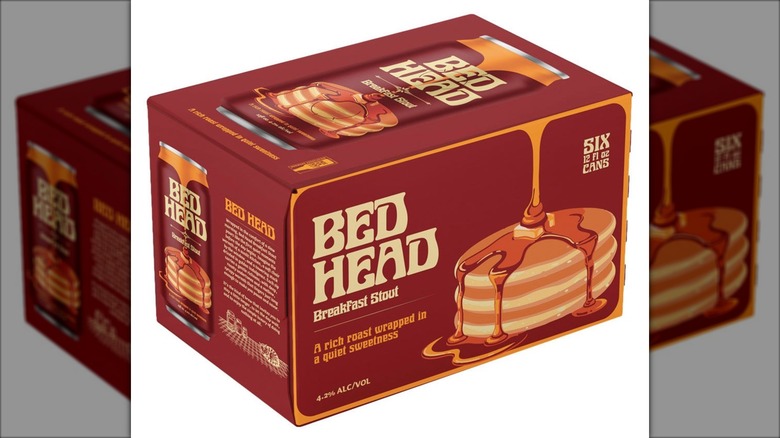 A 6-pack of canned breakfast stout beers.