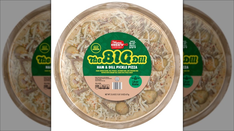A ham and dill pickle take and bake pizza.