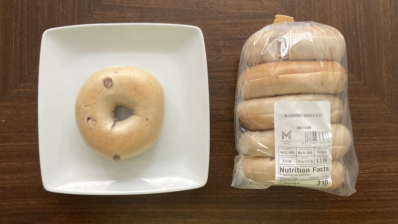 Member's Mark blueberry bagels in a bag and on a plate