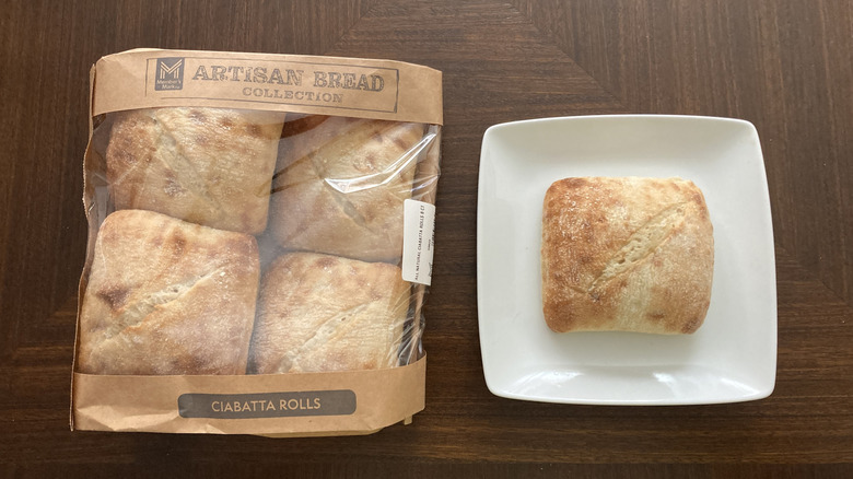 Sam's Club artisan ciabatta rolls in a bag and one on a plate