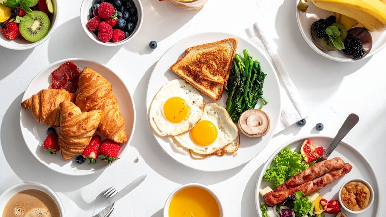 a variety of breakfast dishes