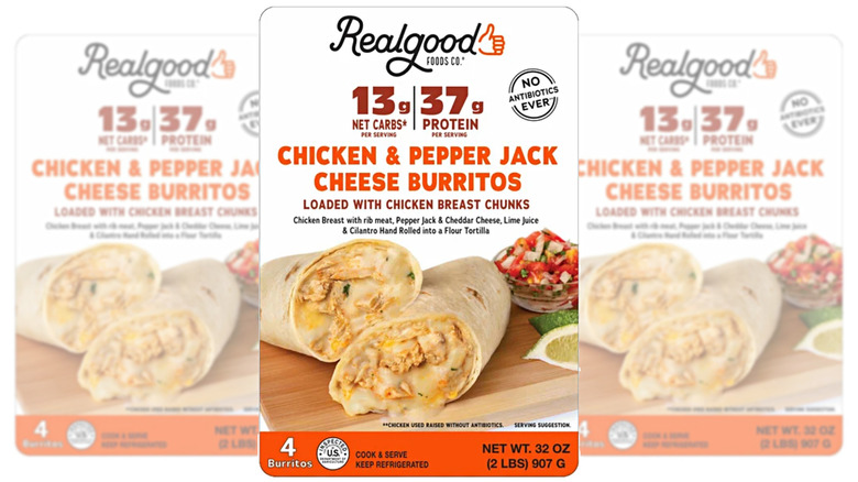 Realgood Chicken & Pepper Jack Cheese Burritos label