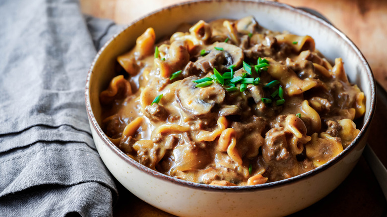 Bowl of beef stroganoff