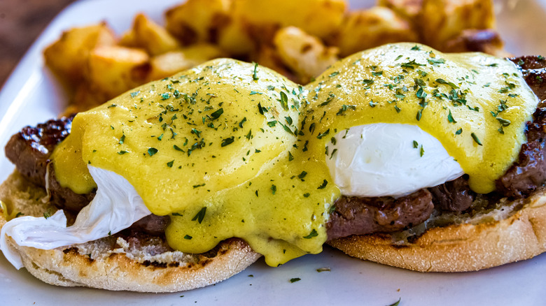 Close-up of an eggs Benedict