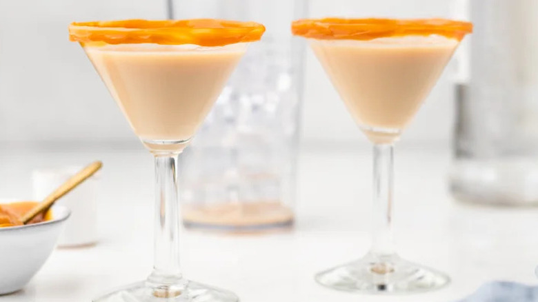 Créme brûlée martini with a caramel rim.