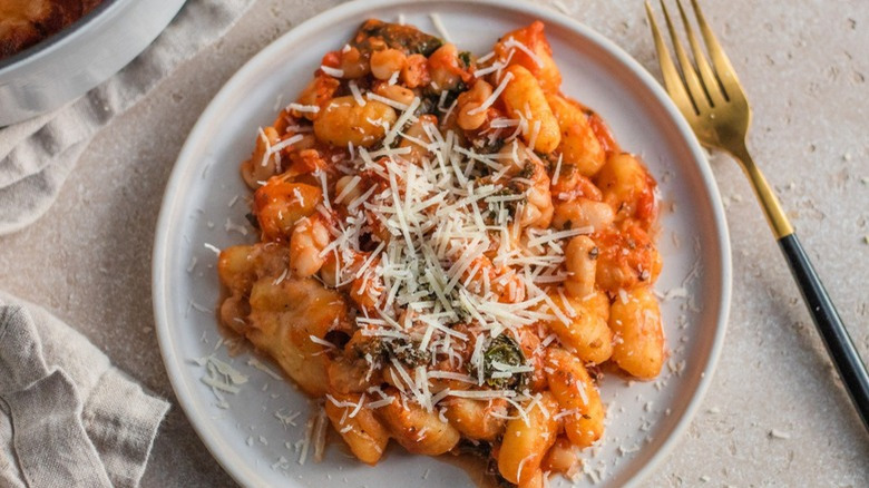 Gnocchi on white plate