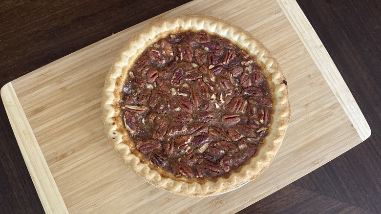 Walmart Marketside pecan pie on wooden board