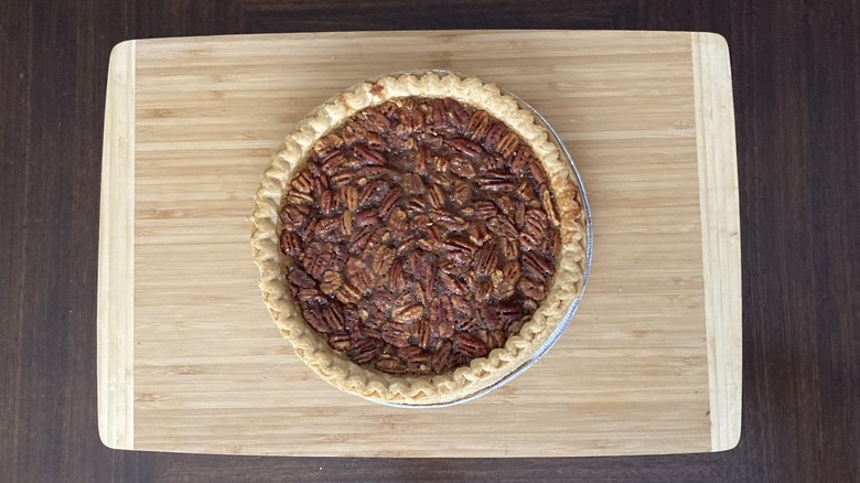 Edwards frozen pecan pie on a wooden board