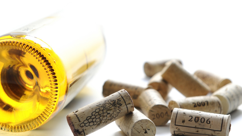 Bottle of wine and corks 