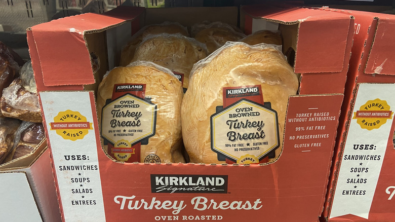 cardboard box of oven roasted turkey breasts