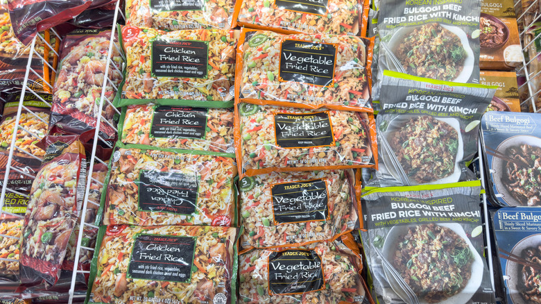 packages of trader joe's chicken and vegetable fried rice