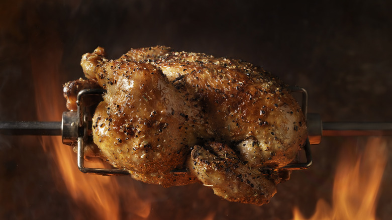 rotisserie chicken on a spit