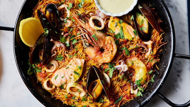 Plate of mussels and seafood