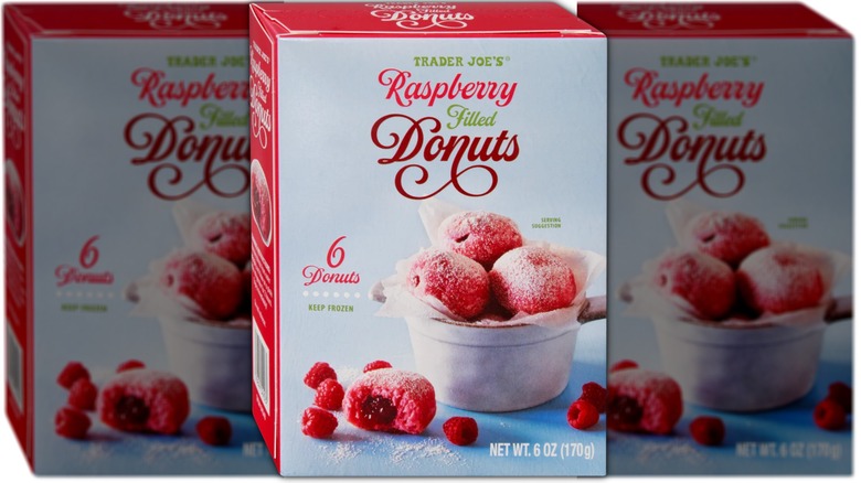 Box of Trader Joe's raspberry filled donuts.