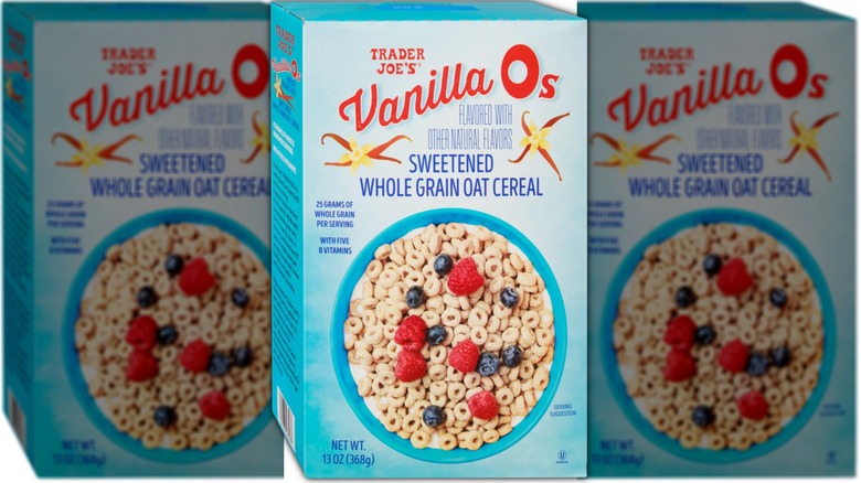 Box of vanilla flavored whole grain cereal.