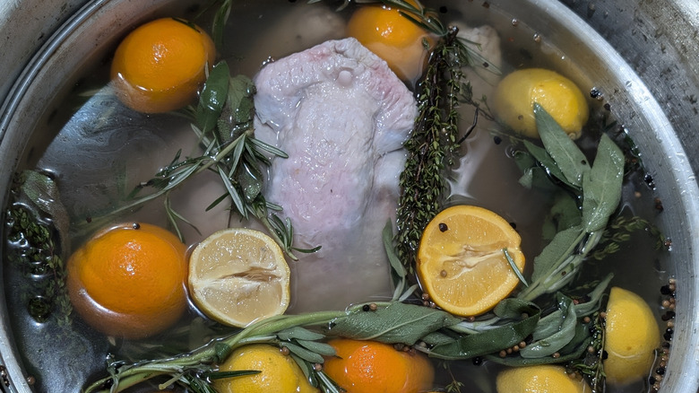 turkey in brine with aromatics and citrus