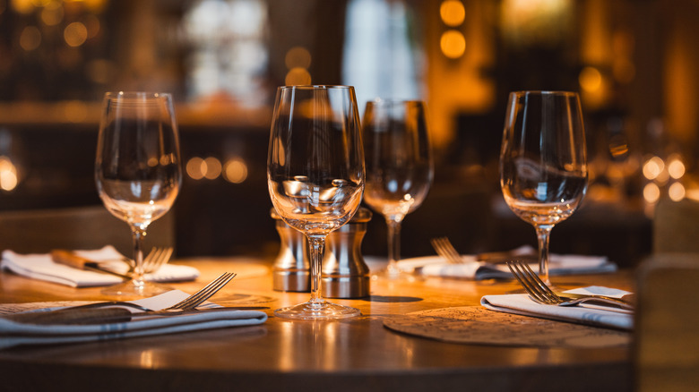 Restaurant table with wine glasses