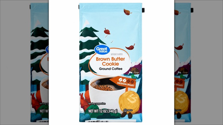 A package of Great Value brown butter cookie ground coffee