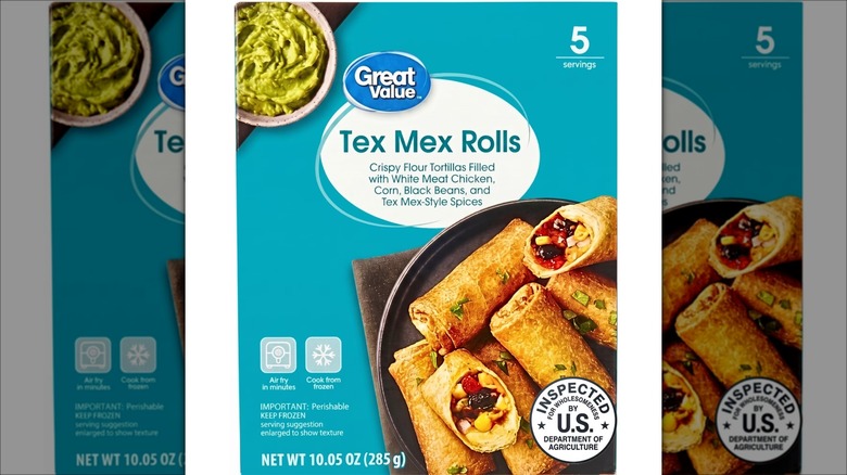 A box of Great Value Tex Mex rolls