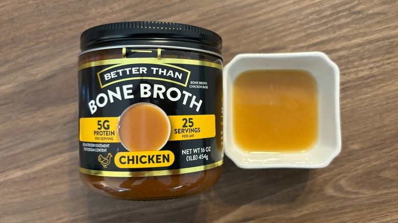 Better Than Bouillon Bone Broth jar and base in white ramekin