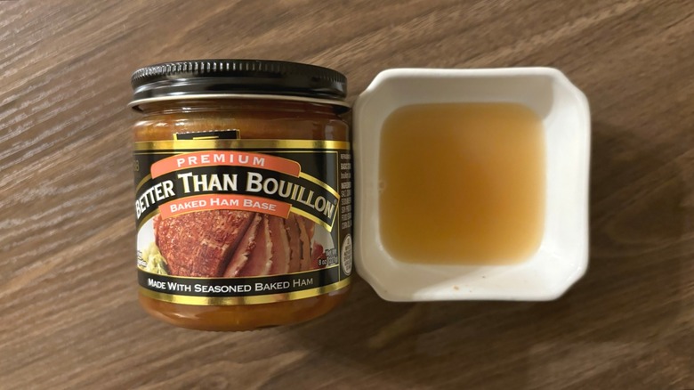 Better Than Bouillon Baked Ham jar and base in white ramekin