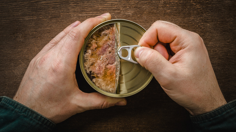 Person opening can of food