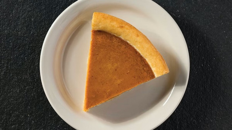plated slice of Cracker Barrel pumpkin pie