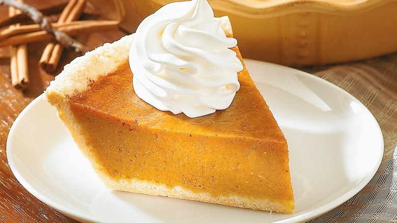 slice of Marie Callenders pumpkin pie
