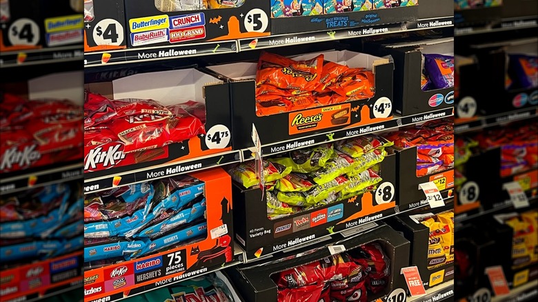 A Halloween candy display inside Family Dollar store.