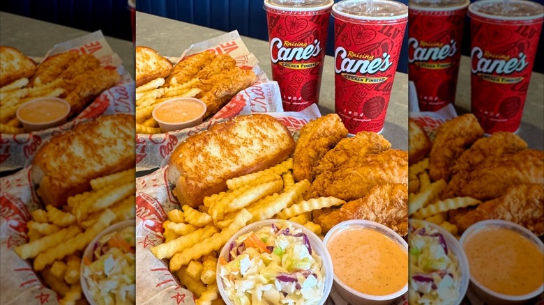 Basket of chicken tenders, french fries, coleslaw, sauce, and Texas toast