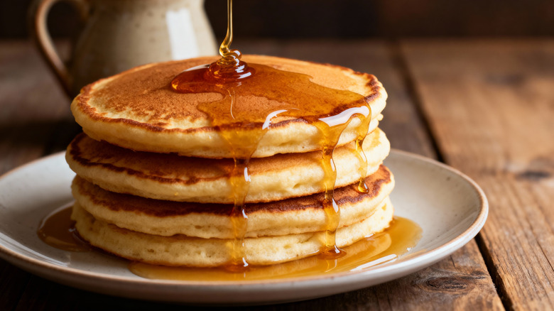 A stack of pancakes with syrup